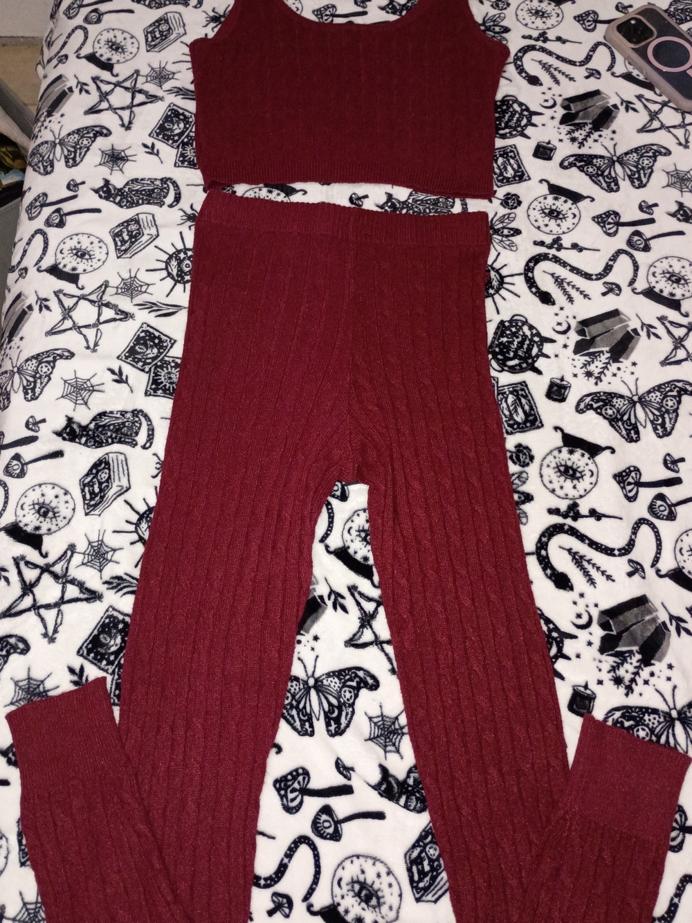 Fashion Nova 2 Piece Ribbed Knit Burgundy Leggings Set